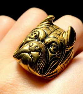 Men's Handmade Bull Dog Cute Puppy Face Animal Rings 14k GOLD FINISH Size 6-10 - Picture 1 of 6