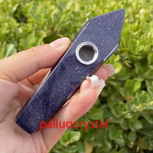 Pipa para fumar arena oro azul natural 1 pieza cristales de cuarzo punta obelisco varita 4,3" - Imagen 1 de 12