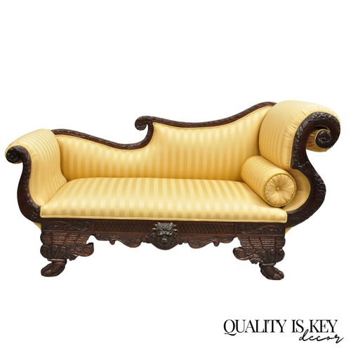 Antique American Empire Figural Carved Mahogany Recamier Gold Chaise Lounge Sofa eBay