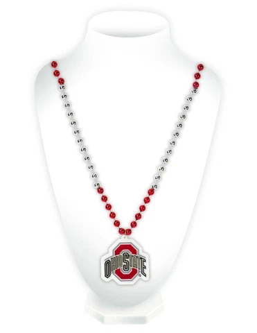 Ohio State Buckeyes Mardi Gras Beads with Medallion Necklace [NEW] Jewelery Cover