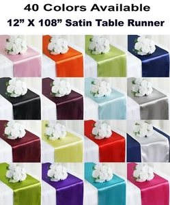 10/15/20/25 Satin Table Runners (12x108 inch) Chair Swag Wedding Party-Free Ship - Picture 1 of 41