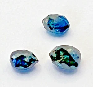 3 Pcs x 2.44 Ct. Set of Blue Color Briolette Cut Natural Diamonds - Picture 1 of 9