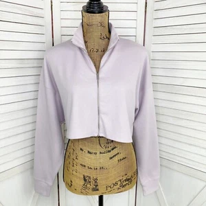 Zara Cropped Sweatshirt Womens Medium Lilac Purple Full Zip Long Sleeve Cardigan - Picture 1 of 13