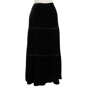 DANA BUCHMAN Black Velvet Floral Lace Trimmed Tier Maxi Skirt XL $250 - Picture 1 of 3