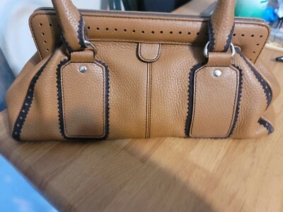 Bolso Cartera Ann Taylor LOFT Cuero Guijarro Caramelo Tostado Gamuza Perforada Usado en Excelente Condición Retro Foto 1 de 4