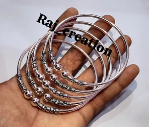 925 Sterling Silver Bangles, Ball Stacking Bangles Boho Cuff Bracelet 5 BANGLES - Picture 1 of 3