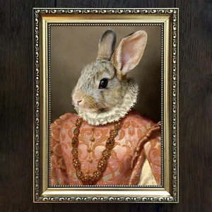 Vintage Rabbit Queen Portrait print Royal princess outfit Renaissance painting - Picture 1 of 6