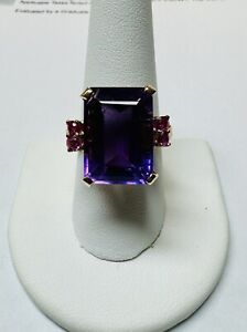 14K Yellow Gold 15.00 Ct Amethyst And .64ctw Ruby Ring Sz 8.75 $2,700