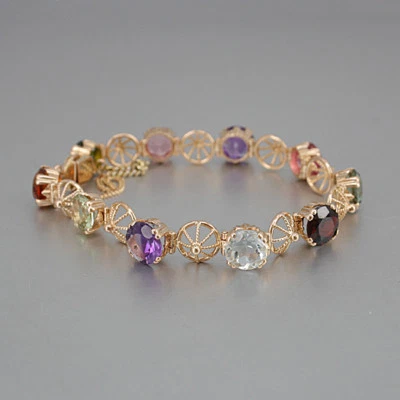 Handarbeit Armband 750/18k Rosegold mit farbigen Edelsteinen, ca. 16,5cm - Bild 1 von 4