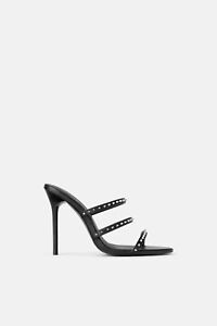Zara Woman High Heel Studded Sandals Black Ref 3847/001 Size 6.5 NWT