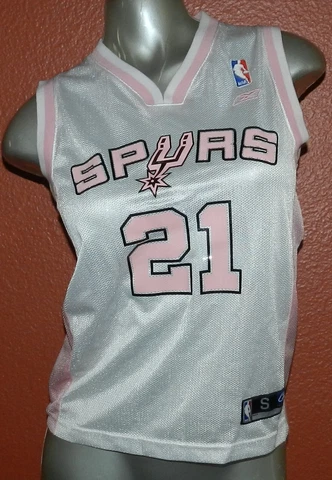 Tim Duncan San Antonio Spurs Basketball Jersey Pink Women's Small (7-8) NBA4HER Cover