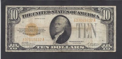 1928   $10   @  GOLD  CERTIFICATE   @ - Image 1 of 2
