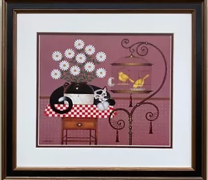 Charles Wysocki "Observación de Pájaros" Nuevo ENMARCADO PERSONALIZADO Arte Gato Americano - Imagen 1 de 3