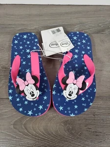NEW DISNEY COLLECTION MINNIE MOUSE FLIP FLOPS GIRLS SZ 9/10 PINK BLUE STARS - Picture 1 of 4