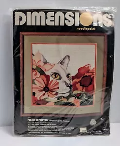 Dimensions Needlepoint 2163 "Feline In Poppies" 1980 14x14 Inches - Picture 1 of 2