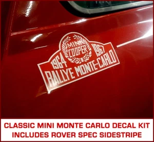 Kit de calcomanías clásicas Rover Mini Cooper Monte Carlo Paddy Hopkirk lado a rayas - Imagen 1 de 3