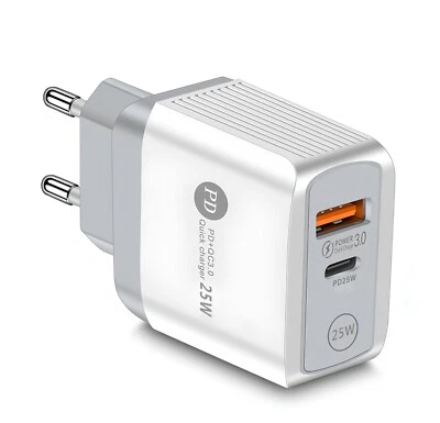Caricabatterie Rapido 25W Caricatore Samsung USB per iPhone Huawei Xiaomi Pixel - Immagine 1 di 3