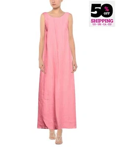 Maxi Vestido Lino 120% Lino PVP €390 IT40 US4 UK8 S Rosa Forrado Sin Mangas - Imagen 1 de 6