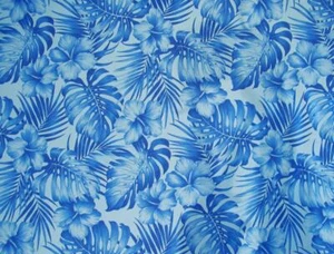 Blue Tropical Floral Poly Cotton Lightweight Fabric Sold By the Yard 45" Width - Picture 1 of 5