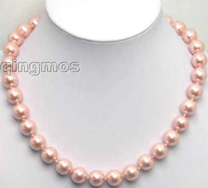 SALE Big 12MM Perfect Round Pink Sea Shell Pearl 17" necklace-nec5063 - Picture 1 of 4