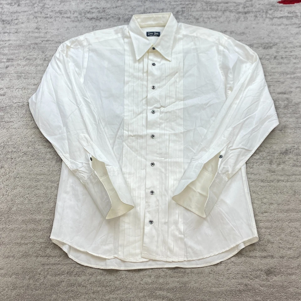 Gitman Bros Oxford Tuxedo Button Shirt 15.5 White 33 French Flip Cuff Pleated - Image 1 of 4