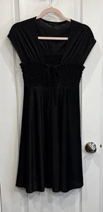 BETSEY JOHNSON VTG Y2K 90s Silk LBD Size 6 Smocked Waist Cocktail Party Evening - Picture 1 of 16