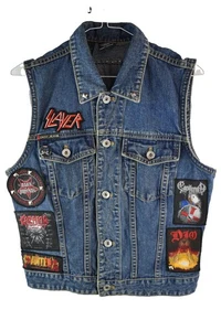 DKNY JEANS Blue Denim Gilet size M Mens Cotton Vest Button up Trucker Rock Punk - Picture 1 of 7