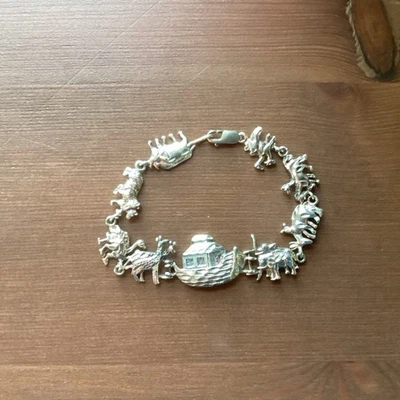 Vintage Sterling Silver .925 Biblical Noahs Ark Bracelet 7.5"  14g - Image 1 of 4