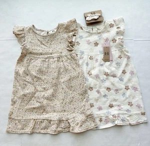 2-Pack New Organic Cotton Flutter Sleeve Dresses with Hairbands NWT - Picture 1 of 17