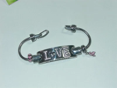 Brighton LOVE Silver 2010 Bracelet with Pink Ribbon Charm - Image 1 of 3