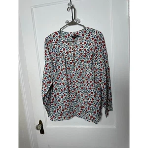 J. Blusa Top Crew Fruncida Manga Larga Popover Rojo Azul Palisandro Floral XXL NUEVA - Imagen 1 de 8