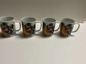 Lotto 4 tazzine da caffè Fitz & Floyd Colorful Birds 1985 - Foto 1 di 5