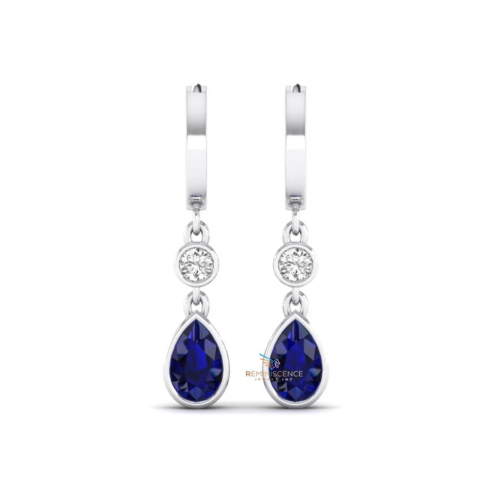 Women’s Lab Grown Diamond Drop Earrings Pear Cut Gemstone Earring 14K Gold - Image 1 of 4