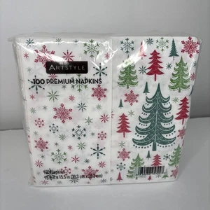 Artstyle Premium Napkins Christmas Trees Snowflakes 15.5 X 15.5” 100 New Sealed - Picture 1 of 5