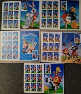 5 U.S.P.S.  Volle ungeschnittene Presseblätter, That's All Folks, Looney Tunes BUGS BUNNY - Bild 1 von 4