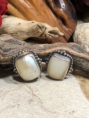 40. Stephen Dweck Plata de Ley 925 Osmena??  Pendientes de clip rectangulares de perlas de 1" Foto 1 de 4