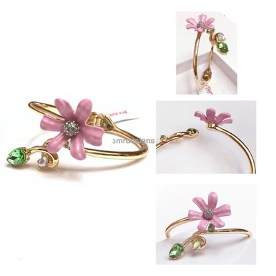 NWT Betsey Johnson BETSEY’S FLOWER SHOW Gold Tone Glass Crystals Hinged Bracelet - Image 1 of 4