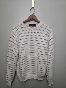 Vintage Bill Blass Sweater Medium White Geometric Textured Knit Grandpa Dad 90s - Picture 1 of 8