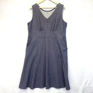 Vestido Lands End Seersucker para mujer 1X 16W 18W azul blanco sin mangas bolsillos hasta la rodilla - Imagen 1 de 14