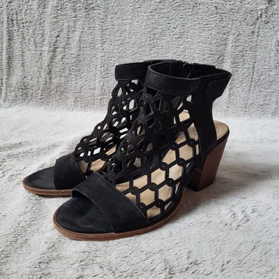 Sandalia Vince Camuto Lanaira para mujer 6,5 M cuero negro patrón tejido tacón bloque Foto 1 de 4