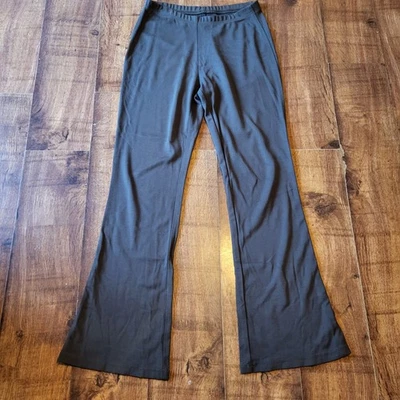 M&S ladies faded Khaki elasticated waist flared trousers 16 long, high rise. - Image 1 of 3