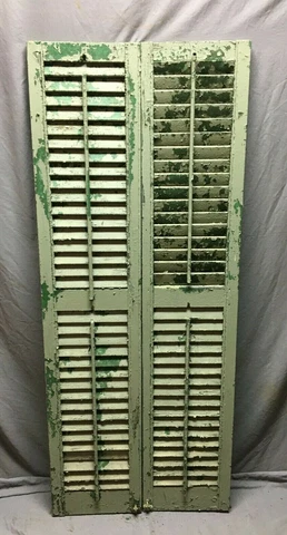 Pair  House Window Wood Louvered Shutters 13x65 Shabby Olive Drab Green  570-20B Cover