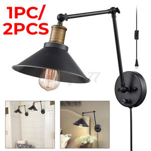 Retro Wall Lamp Industrial Swing Arm Sconce Plug in Wall Light Fixture Black W