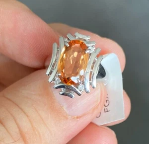 Magnificent Estate 3.03ct Brazilian Imperial Topaz Platinum & Diamond Ring - Picture 1 of 10
