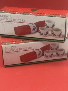 RARE! BAKER HART & STUART CHRISTMAS SET OF 8 PORCELAIN NAPKIN RINGS NEW IN BOX - Picture 1 of 7