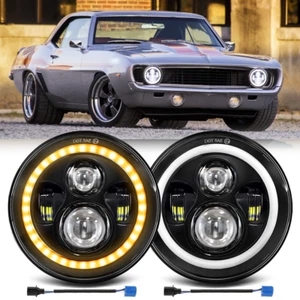 Pair 7" inch LED Headlights DRL Halo Beam Angel Eye For Chevy Camaro 1969-1981 - Picture 1 of 11
