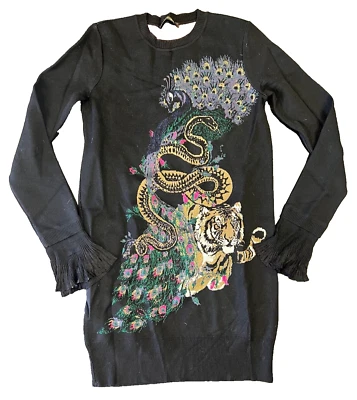 Vestido Suéter Roberto Cavalli Pavo Real y Tigre Manga Larga Talla 40 Foto 1 de 4