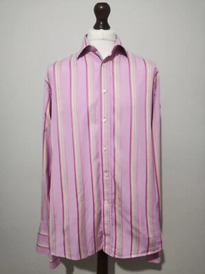 Duchamp Shirt Mens 17 Slim Fit Long Sleeve Blue Pink Stripe Cotton Luxury £135+ - Image 1 of 4