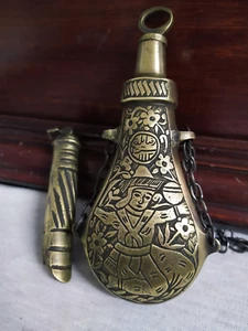 Frasco de pólvora de pistola de latón antiguo otomano - hecho a mano coleccionable - raro vintage - Imagen 1 de 5