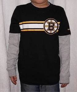NWT Reebok Boston Bruins NHL YOUTH Boys Long Sleeve Splitter T-Shirt -Black/Gray - Picture 1 of 1